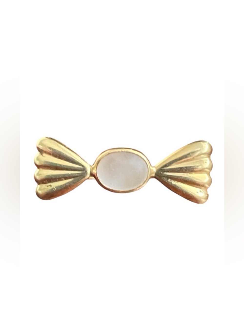750 18K Yellow Gold Bow Vintage Brooch Pin With Frosted Gem C Clasp Closure